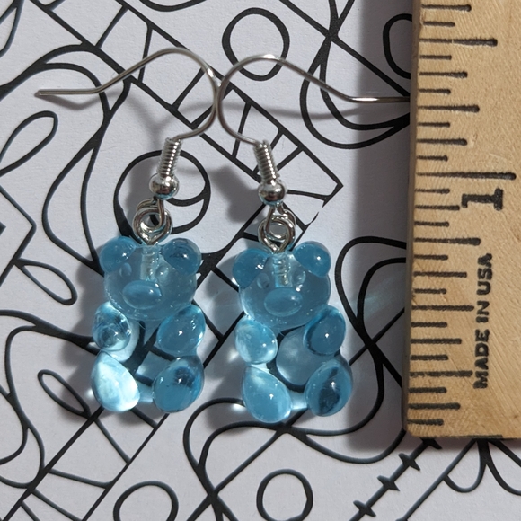 Blue "gummy bear" earrings - Picture 2 of 2